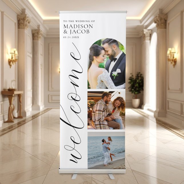 Elegant Modern Script Photo Wedding Welcome Retractable Banner (Creator Uploaded)