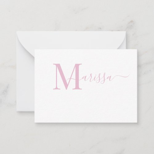 Elegant Modern Script Pink Monogram Name  Note Card