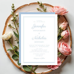 Elegant Modern Script Powder Blue Wedding Invitation