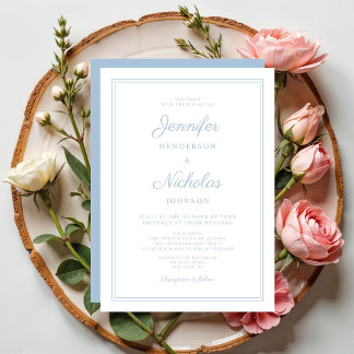 Elegant Modern Script Powder Blue Wedding Invitation
