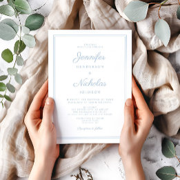 Elegant Modern Script Powder Blue Wedding Invitation