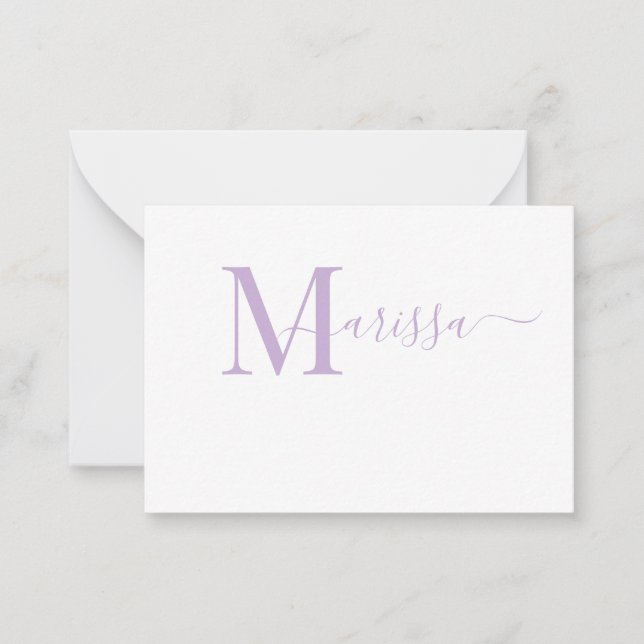 Elegant Modern Script Purple Monogram Name Note Ca (Front)