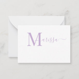 Elegant Modern Script Purple Monogram Name Note Ca