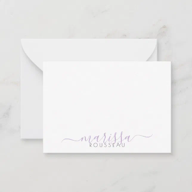 Elegant Modern Script Purple Monogram Name Note Card | Zazzle
