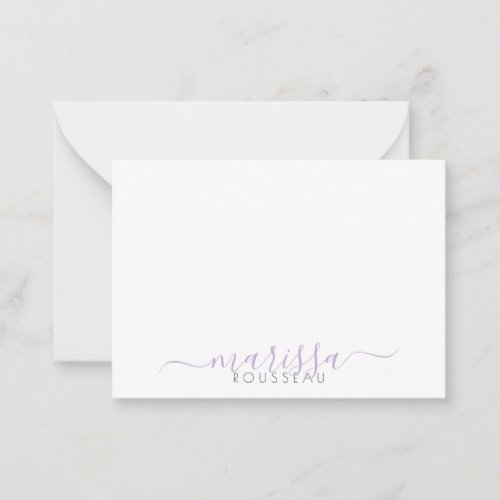 Elegant Modern Script Purple Monogram Name Note Card