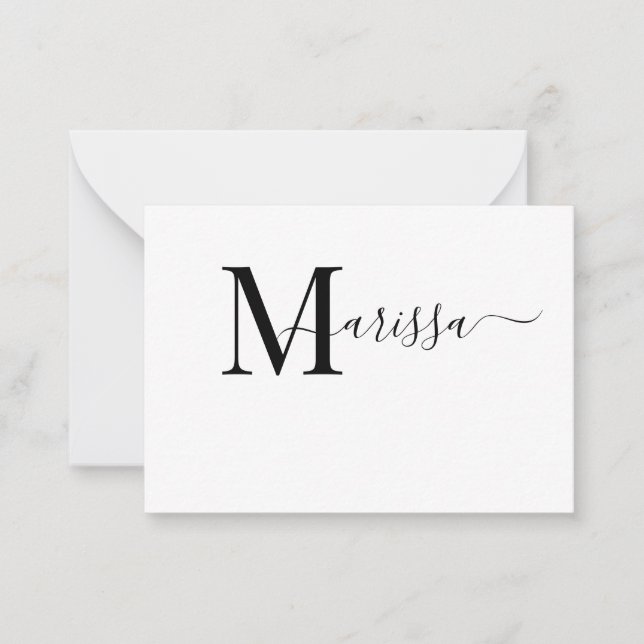 Elegant Modern Script Purple Monogram Name  Note Card (Front)