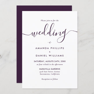 Elegant Modern Script Purple Wedding Invitation