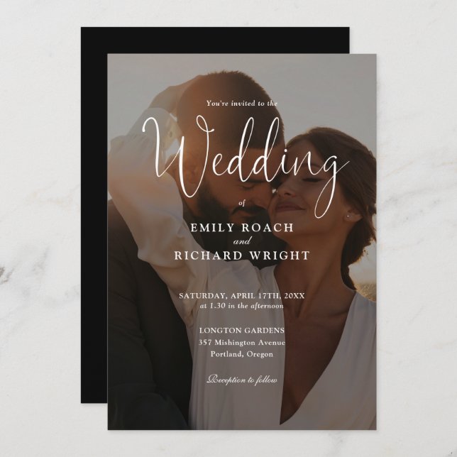 Elegant Modern Script QR Code Photo Wedding Invitation (Front/Back)