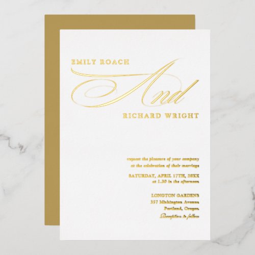 Elegant Modern Script QR Code Wedding Gold Foil Invitation