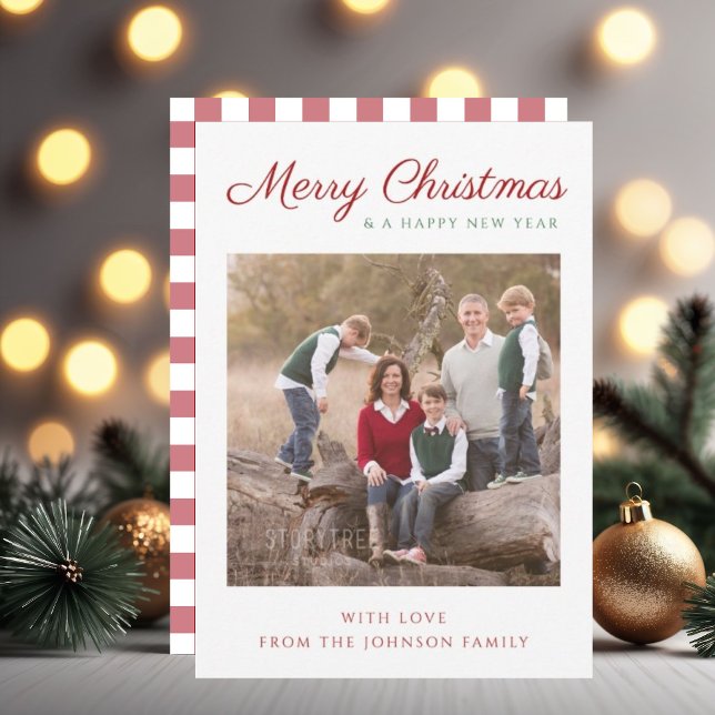 Elegant Modern Script Red Plaid Christmas Photo Holiday Card (Elegant Modern Script Red Plaid Christmas Photo Holiday Card)