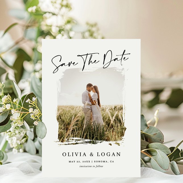 Elegant Modern Script Rustic Photo Frame Wedding Save The Date (Creator Uploaded)