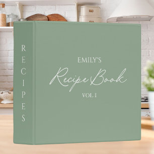 Elegant Modern Script Sage Green Simple Recipe 3 Ring Binder