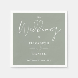 Elegant Modern Script Sage Green Wedding Napkins