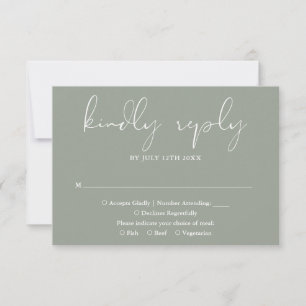 Elegant Modern Script Sage Green Wedding RSVP Card