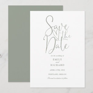 Elegant Modern Script Sage Green Wedding Save The Date