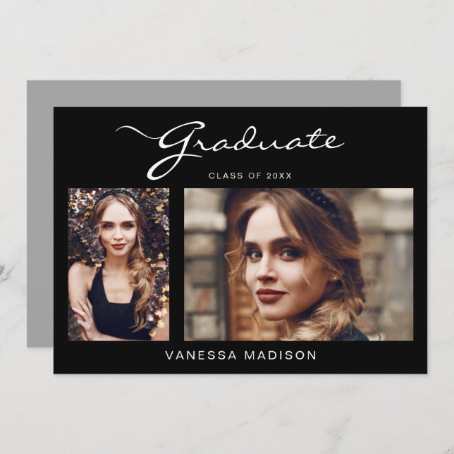 Elegant Modern Script Simple | 2 Photo Graduation Announcement (Front/Back)