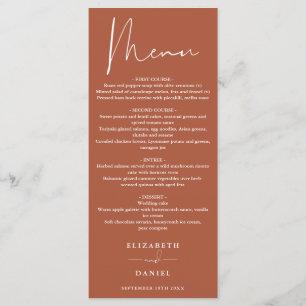 Elegant Modern Script Terracotta Wedding Dinner Menu