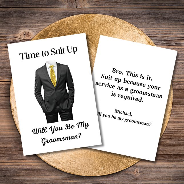 elegant modern script tuxedo groomsman proposal invitation (Creator Uploaded)