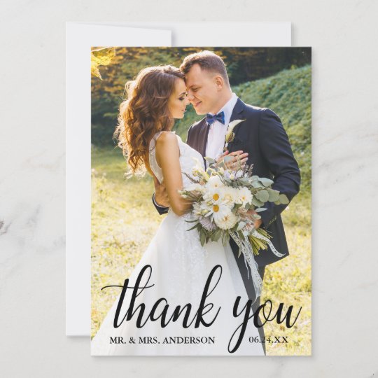 Elegant Modern Script Wedding Couple Photo Thank You Card | Zazzle.com