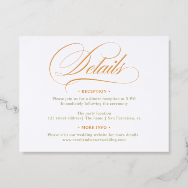 Elegant Modern Script Wedding Details Letterpress Enclosure Card (Front)