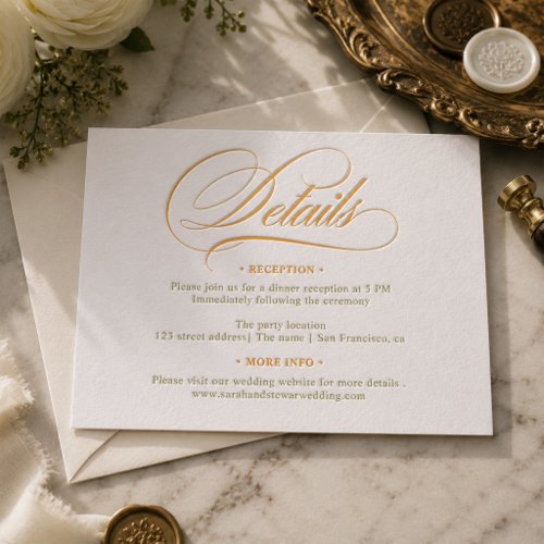 Elegant Modern Script Wedding Details Letterpress Enclosure Card