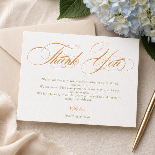 Elegant Modern Script Wedding Letterpress Thank You Card
