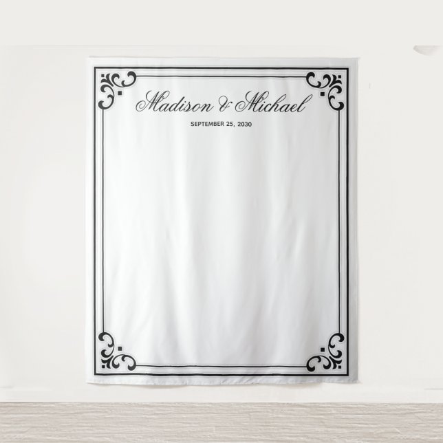 Elegant Modern Script Wedding Photo Booth Backdrop (Front)