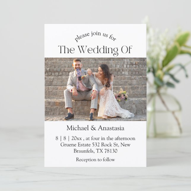 elegant modern script wedding photo invitation (Standing Front)