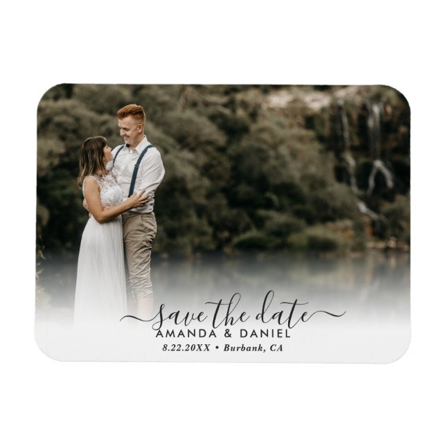 Elegant Modern Script Wedding Photo Save The Date Magnet (Horizontal)