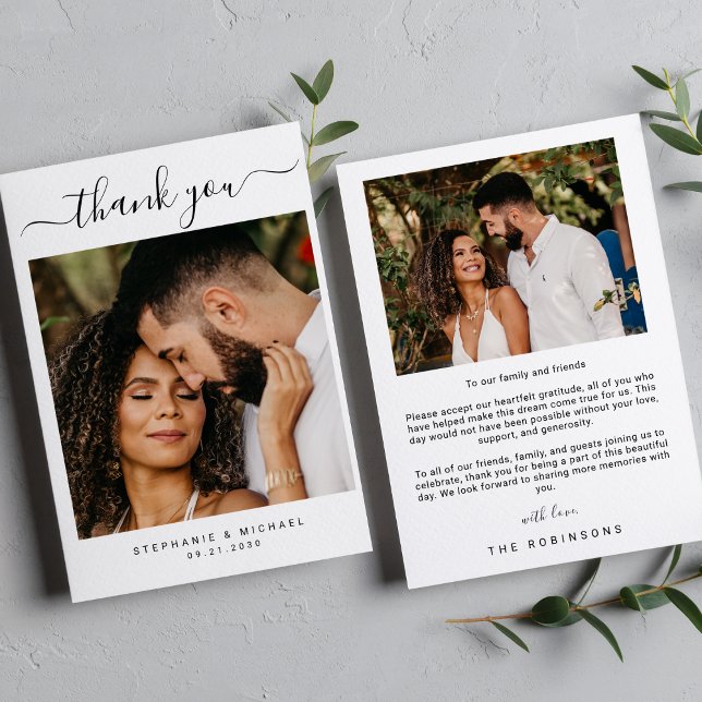 Elegant Modern Script Wedding Photo  Thank You Card (Creator Uploaded)