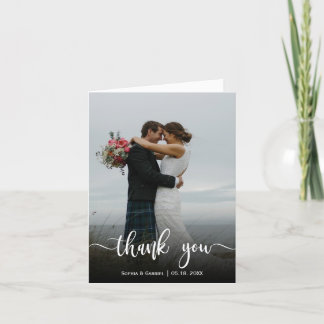 Elegant Modern Script Wedding Photo Thank You Card