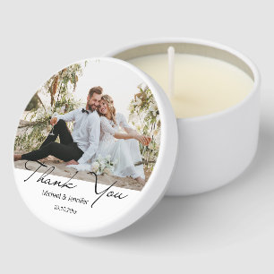 Elegant Modern Script Wedding Photo Thank You Mini Candle Favors