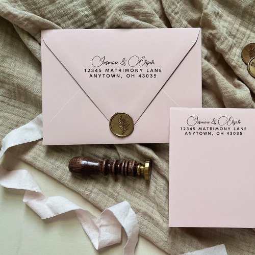 Elegant Modern Script Wedding Return Address Self_inking Stamp