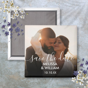 Elegant Modern Script Wedding Save The Date Photo Magnet