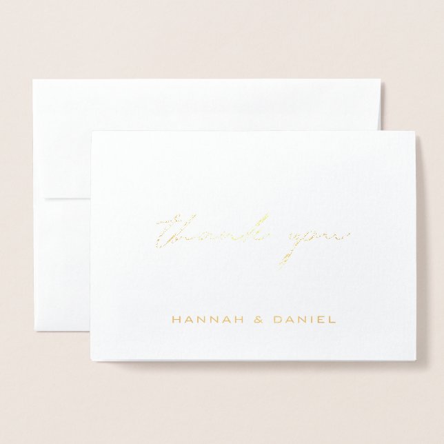 Elegant Modern Script Wedding Thank You Gold Foil Card (Front With Envelope)