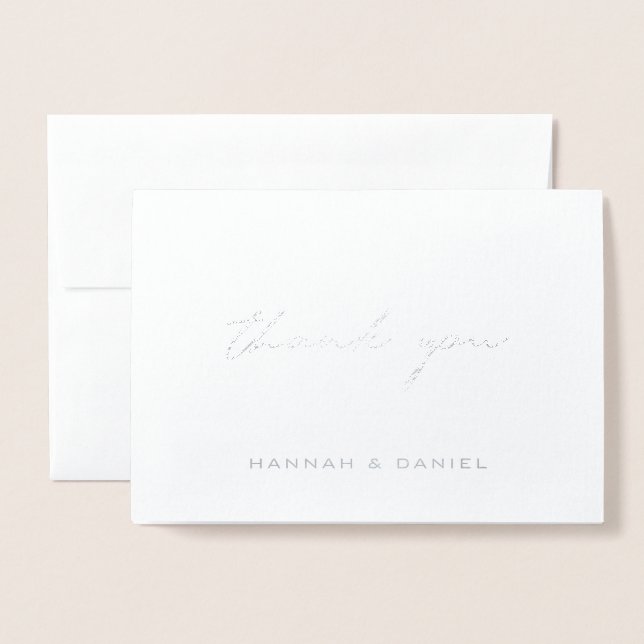 Elegant Modern Script Wedding Thank You Silver Foil Card (Front With Envelope)
