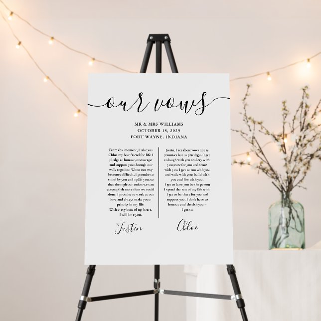 Elegant Modern Script Wedding Vows Sign (In Situ (Stand))