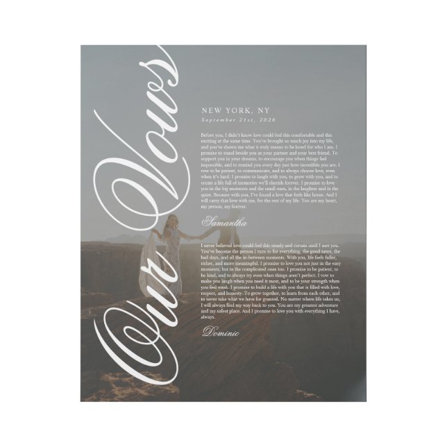 Elegant Modern Script Wedding Vows w/ Photo Gallery Wrap (Front)