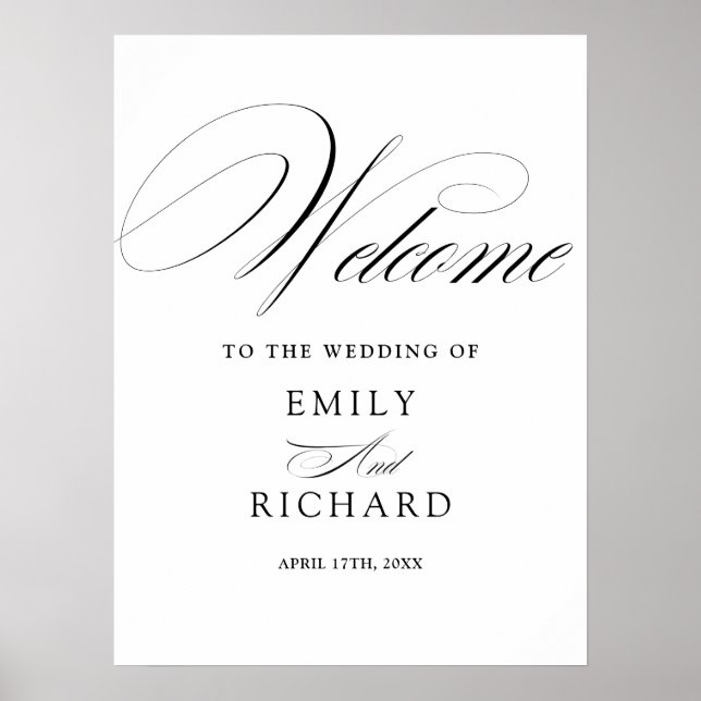 Elegant Modern Script Wedding Welcome Sign (Front)