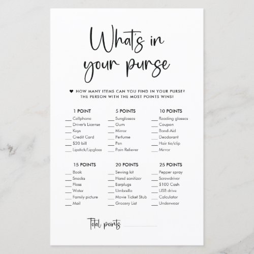 Elegant Modern Script  Whats In Your Purse Game