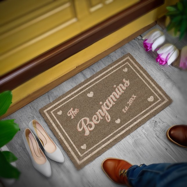 Elegant Modern Scripted Stylish Family Name Fiber Doormat (Elegant Modern Scripted Stylish Family Name Doormat is great for family home and housewarming gift. )