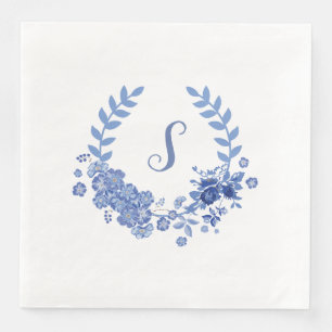 Elegant Modern Shabby Chic Blue Floral Paper Dinner Napkins