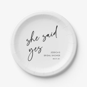 Elegant Modern She Said Yes Bridal Shower Paper Plates