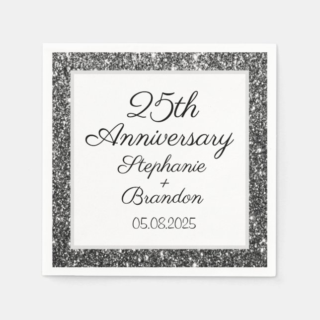 Elegant Modern Silver 25th Wedding Anniversary  Napkins (Front)