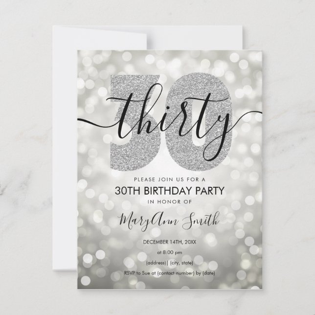 Elegant Modern Silver 30th Birthday Party  Invitation (Front)