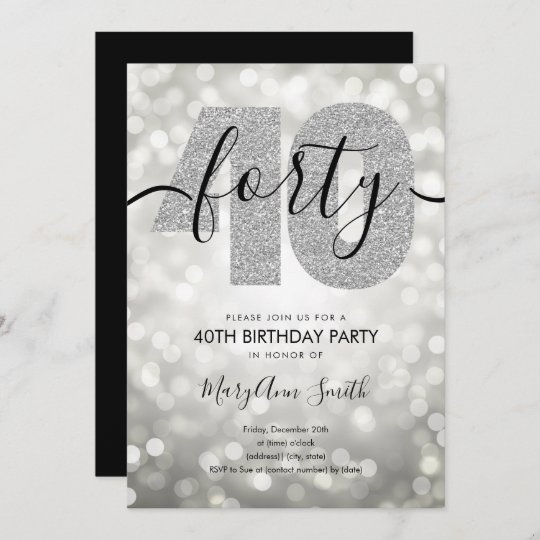 Elegant Modern Silver 40th Birthday Party Invitation | Zazzle.com