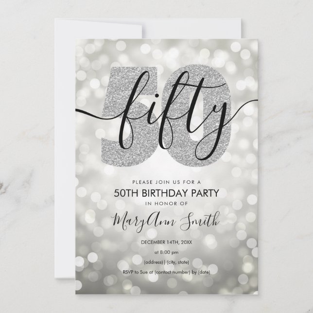 Elegant Modern Silver 50th Birthday Party Invitation (Front)