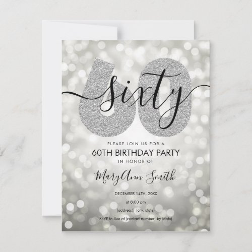 Elegant Modern Silver 60th Birthday Party Invitation