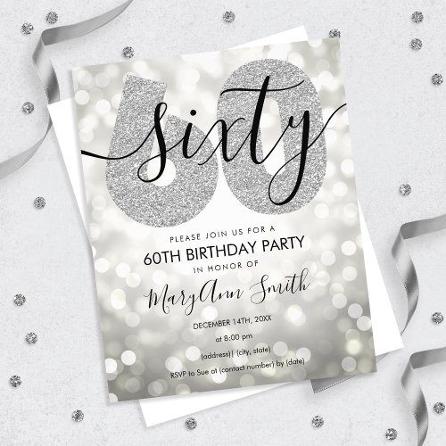 Elegant Modern Silver 60th Birthday Party Invite Flyer