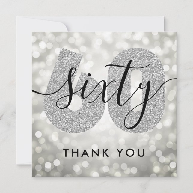 Elegant Modern Silver 60th Birthday Thank You Card (Front)